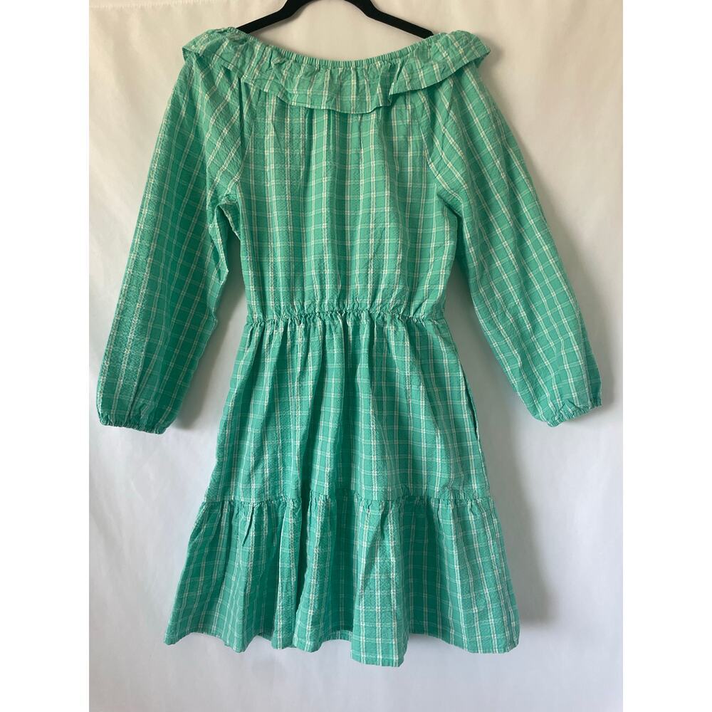 J.Crew Aqua Green Plaid Seersucker Ruffle Tiered Mini Dress 6 Preppy Pastel - Picture 9 of 12